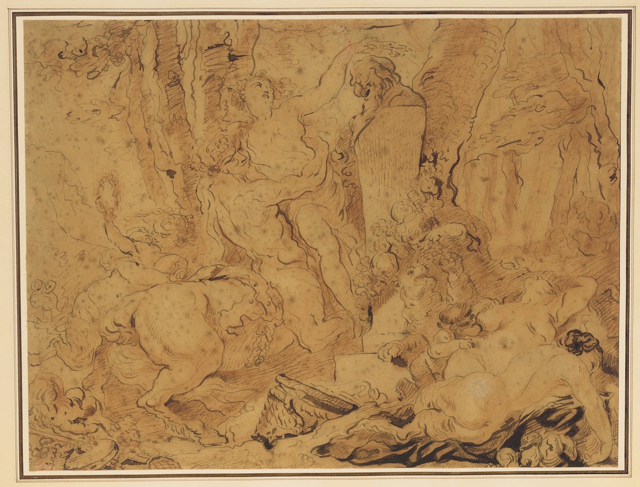 Fest zu Ehren des Gartengottes (Bacchanal mit einer Nymphe, die von einem Zentaur getragen wird und einen Hermen krönt) von Gabriel Francois Doyen