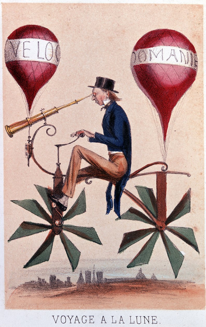 Reise zum Mond. Lithografie von Darlinghe nach Gosthiaux von Gabriel Gostiaux