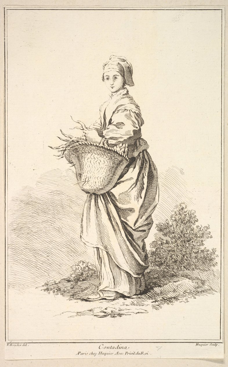 Contadina, aus Recueil de diverses figures étrangères Inventées par F. Boucher von Gabriel Huquier