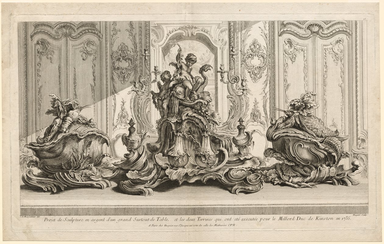 Werke von Juste-Aurèle Meissonier: Silbernes Skulpturprojekt für ein großes Mittelstück, ca. 1735-1737 von Gabriel Huquier