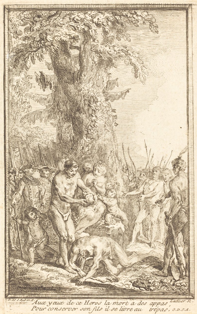 Heroische Tat eines Vaters, der sich für seinen Sohn opfert von Gabriel Jacques de Saint Aubin