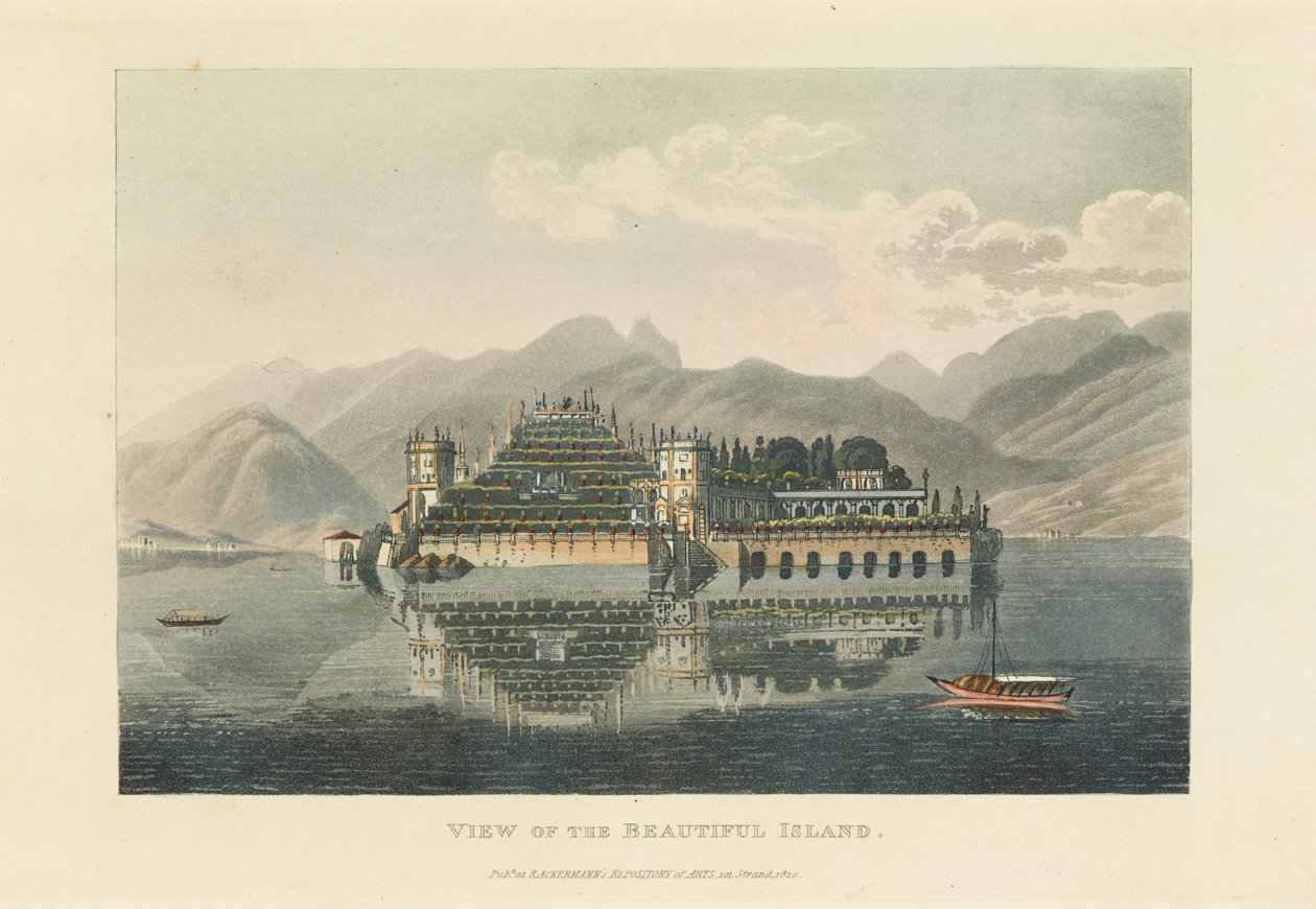 Ansicht der schönen Insel Isola Bella, Lago Maggiore, vor 1820 von Gabriel Ludwig Lory