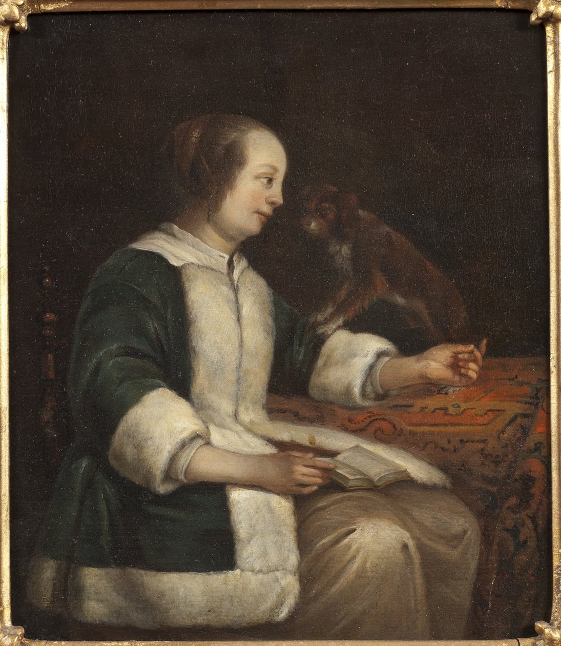Porträt einer Dame mit Hund von Gabriel Metsu