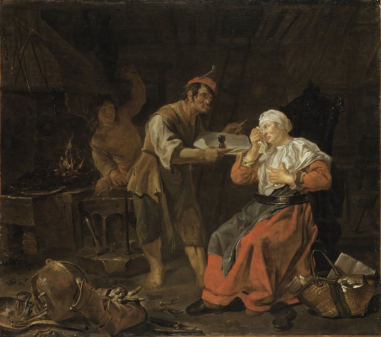 Weinende Frau in einer Schmiede von Gabriel Metsu