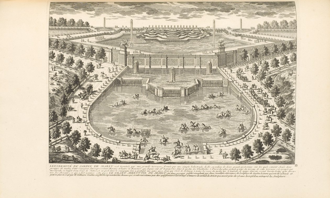 Das Ende des Gartens von Marly, aus "Les Delices de Versailles et des Maisons Royales" von Charles-Antoine Jombert, 1766 von Gabriel Perelle
