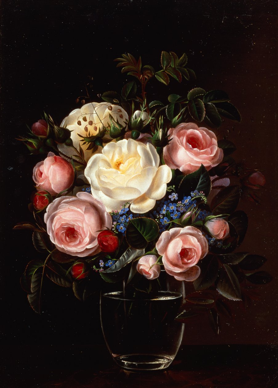 Pfingstrosen in einer Vase auf einem Tisch von Gabriel Schachinger