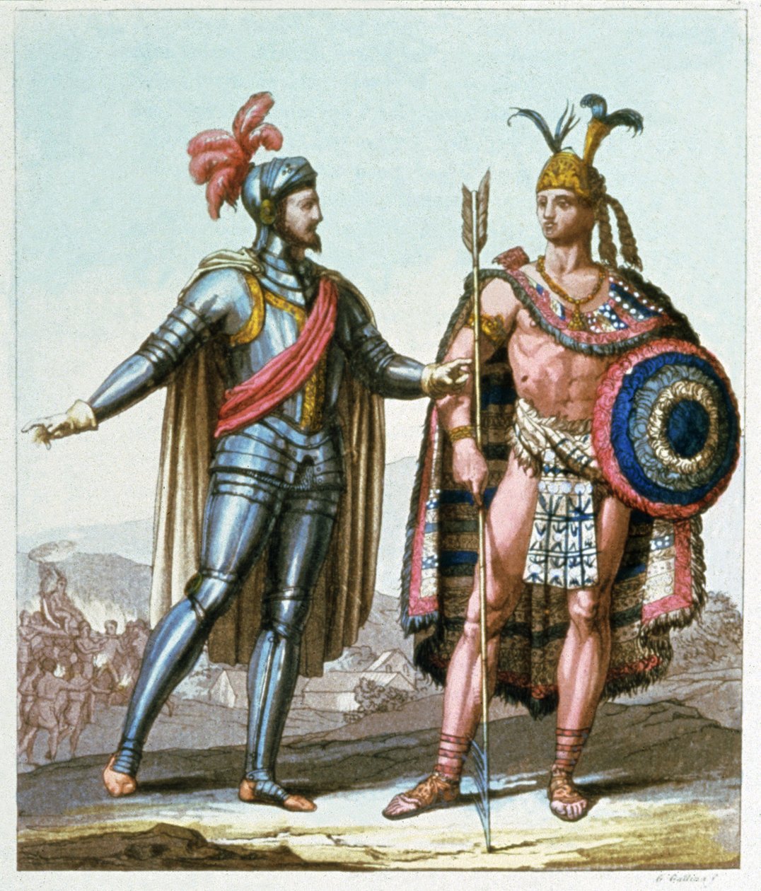 Hernan Cortes trifft Montezuma II im Jahr 1519 von Gallo Gallina