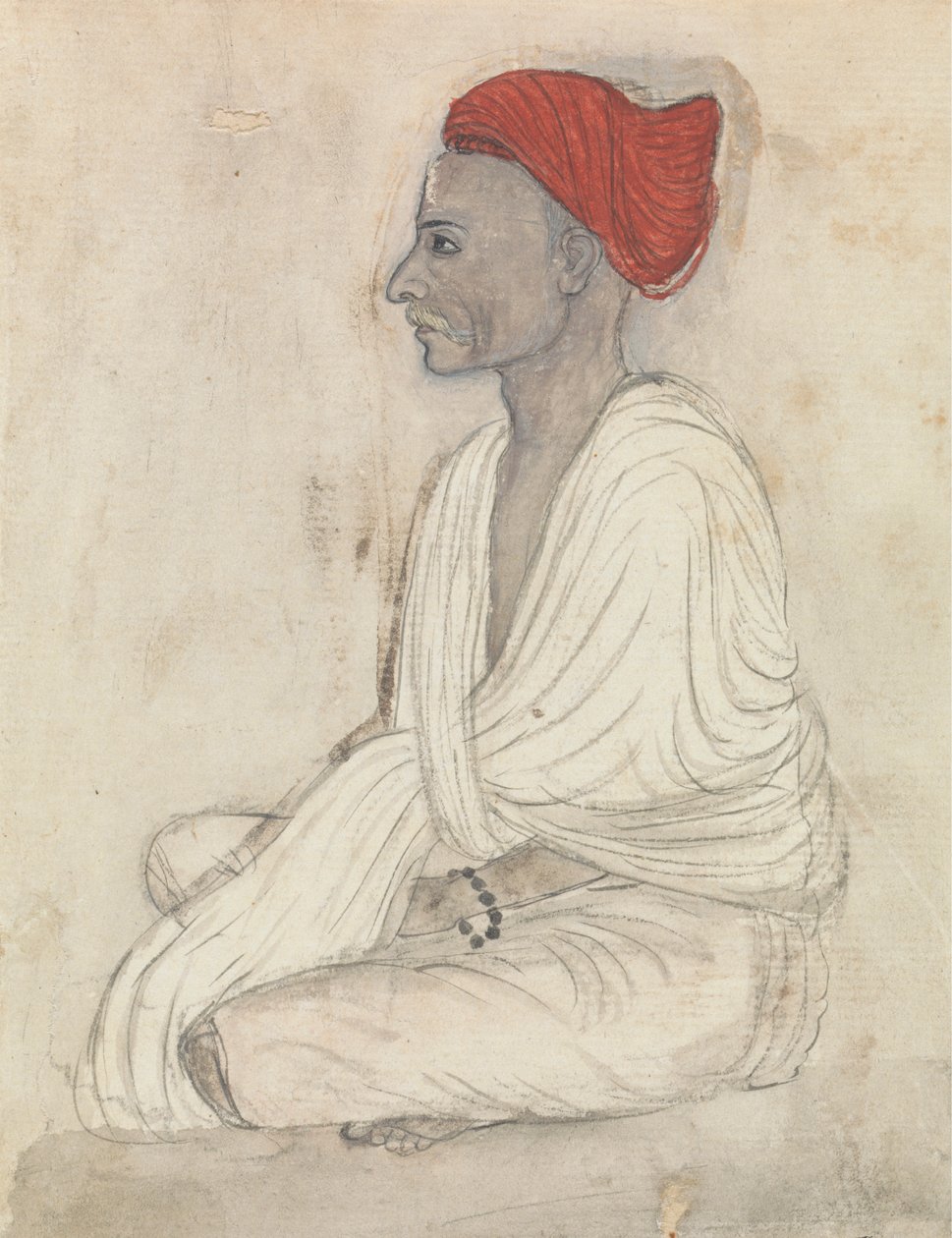 Mann mit rotem Turban im Schneidersitz von Gangaram Chintaman Tambat