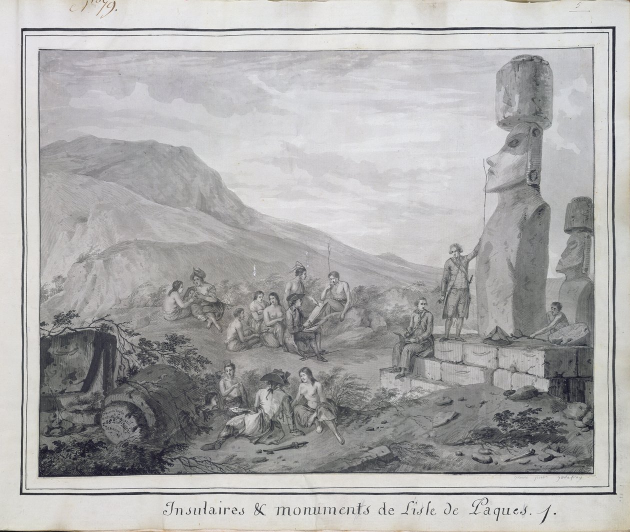 Insulaner und Monumente von Osterinsel, 1786 von Gaspard Duche de Vancy