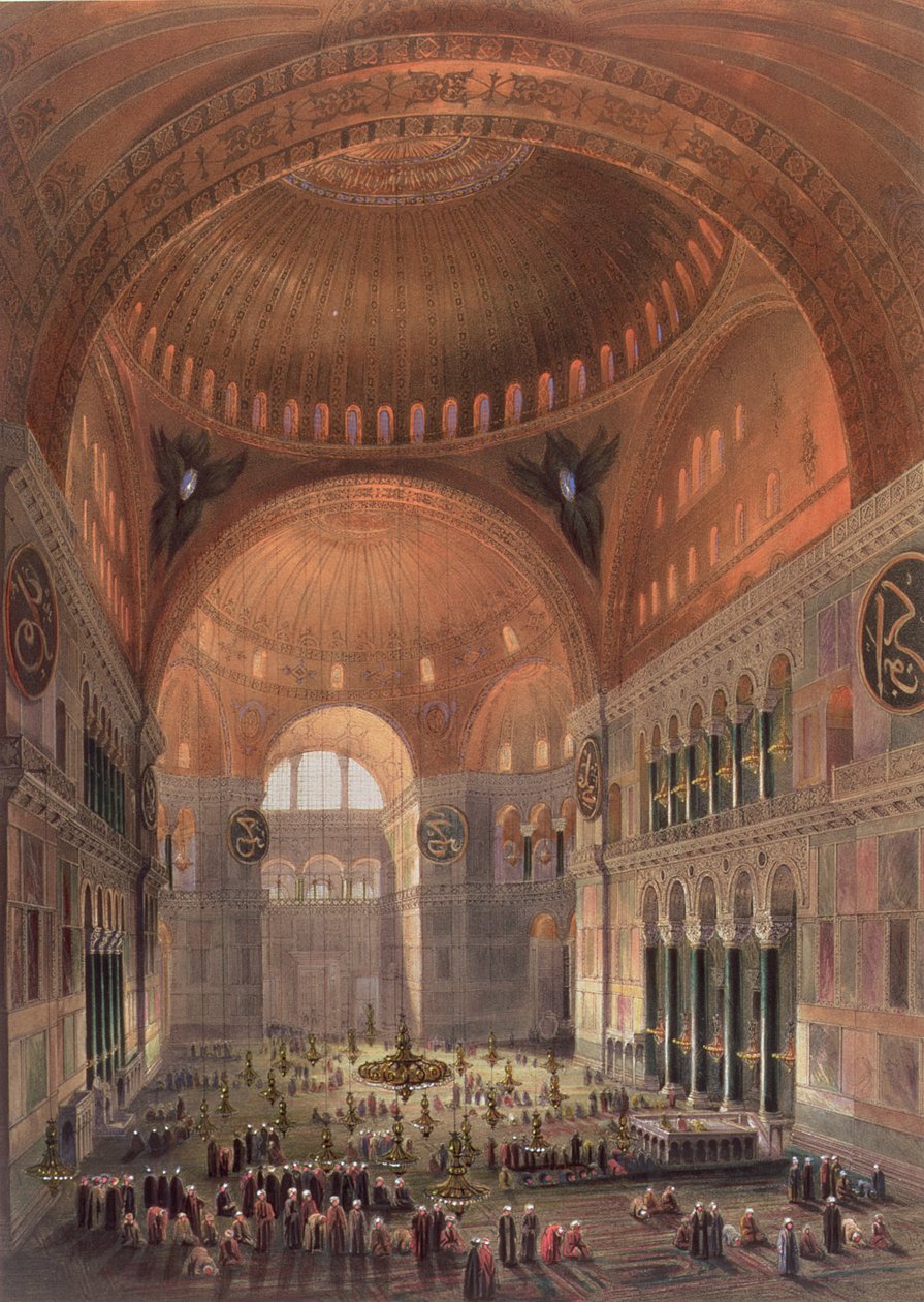 Innenansicht der Hagia Sophia, Konstantinopel, veröffentlicht 1852 von Gaspard Fossati