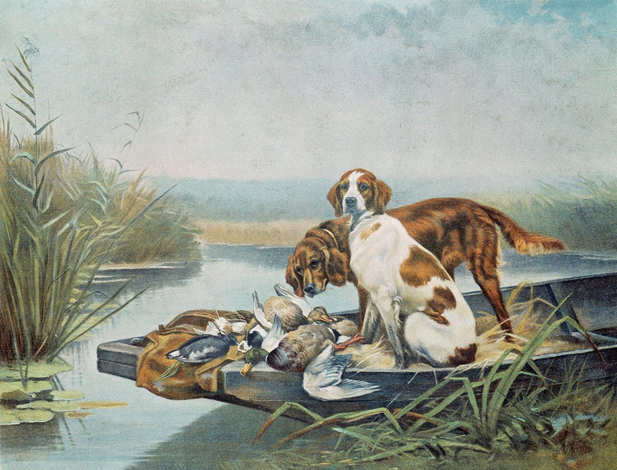 Jagderinnerungen: „Hunde und Wild“ Aquarell von Jules und Gaston Gelibert (19. Jahrhundert) Paris, dekorative Künste von Gaston Gelibert