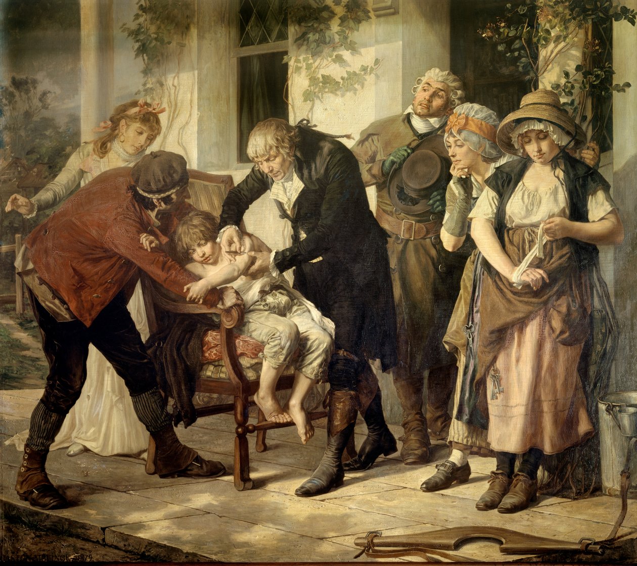 Die erste Impfung von Edward Jenner (1749-1823), britischer Arzt, der den Impfstoff gegen Pocken entdeckte. von Gaston Melingue