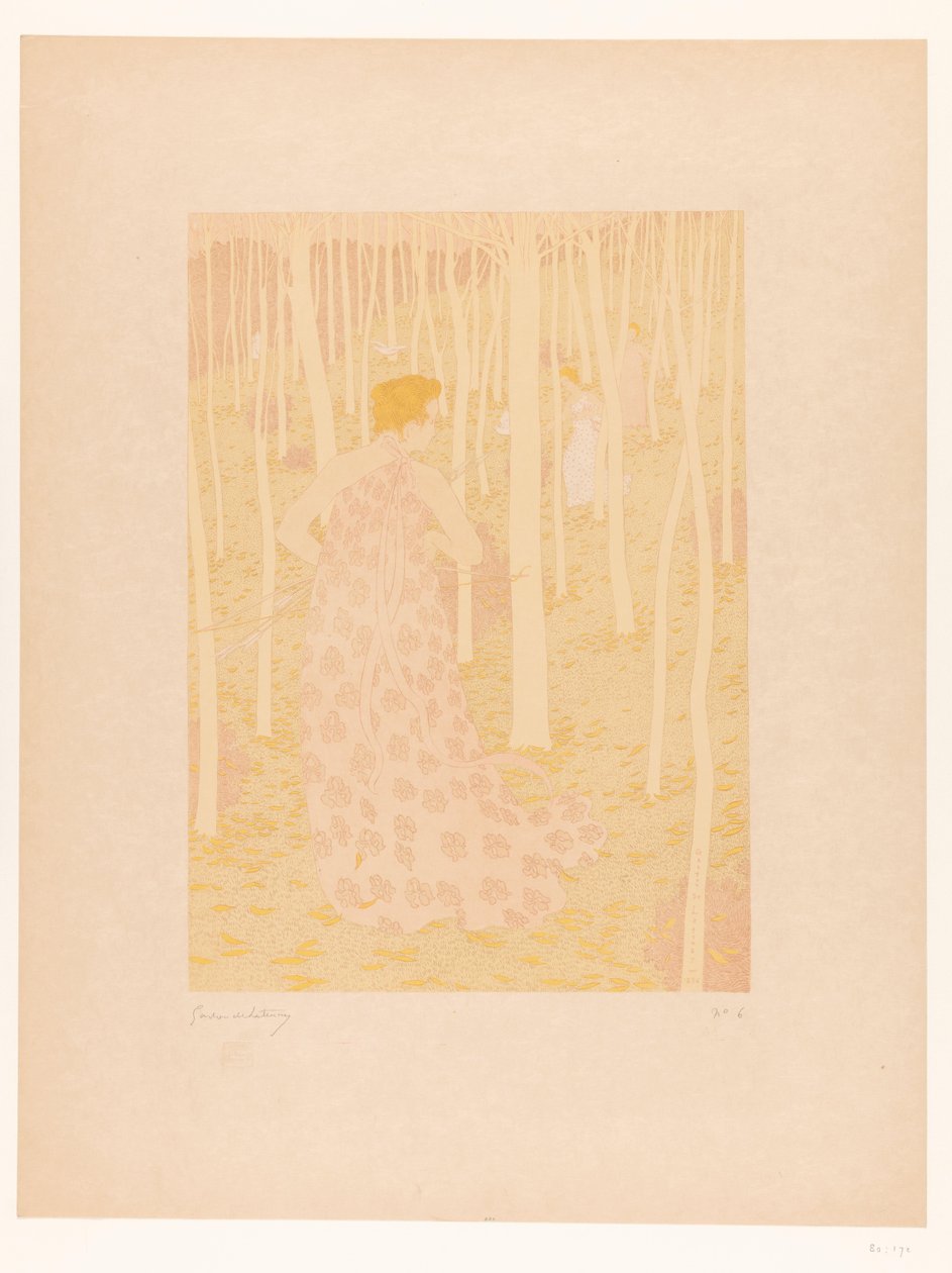 Frauen auf der Jagd in einem Wald von Gaston de Latenay (signed by artist)