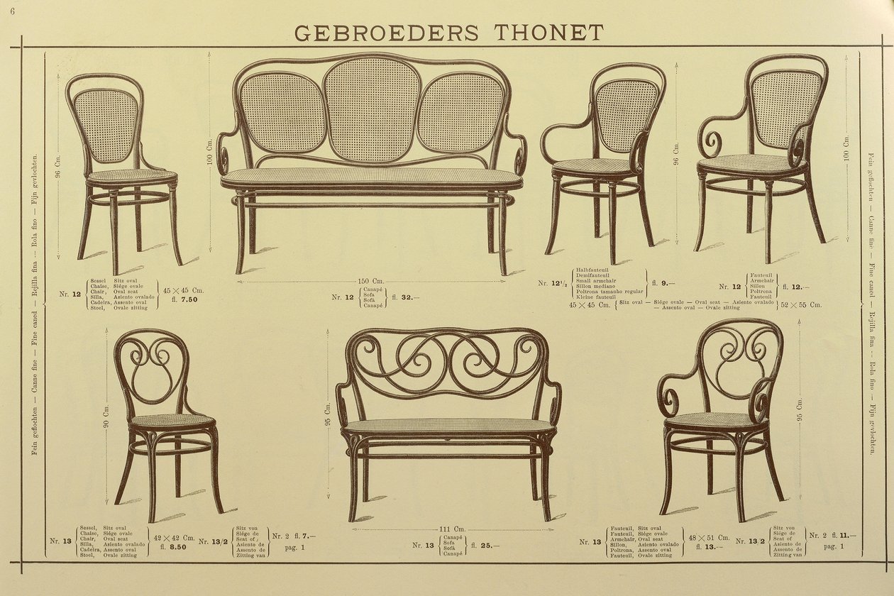 Stuhl- und Sofakatalog der Gebrüder Thonet, Zeichnung, Österreich von Gebruder Thonet