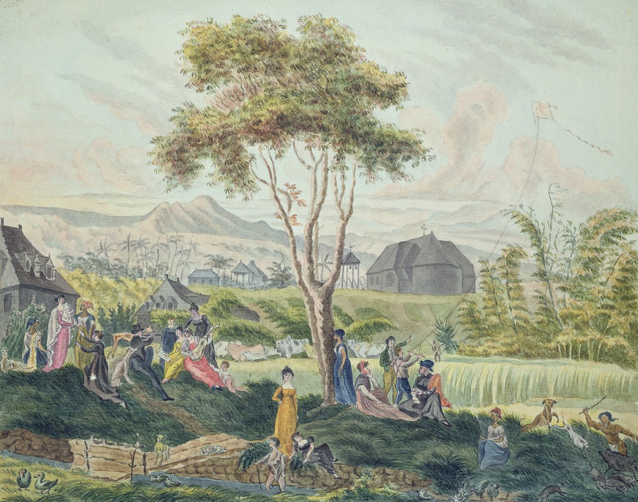 Familienfeier in Saint-Benoit, Ile de la Reunion, August 1813 von Genevieve-Sophie-Marie-Adele Patu de Rosemont