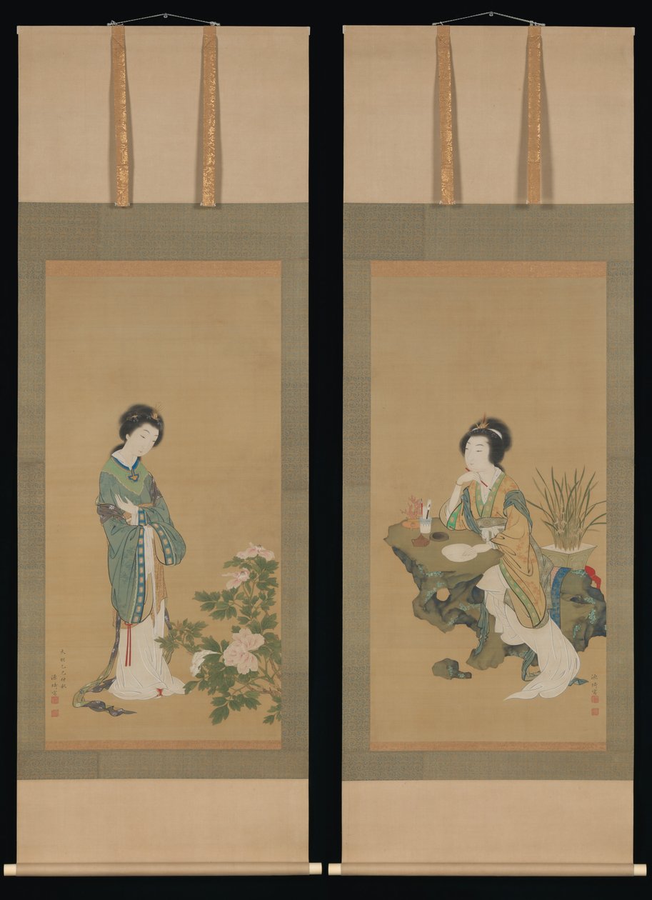 Yanji mit Orchideen und Yang Guifei mit Pfingstrosen, 1785 von Genki