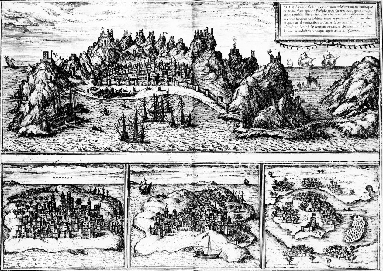 Ansichten von Aden, Mombasa, Quiloa und Cefala, aus Georg Brauns 