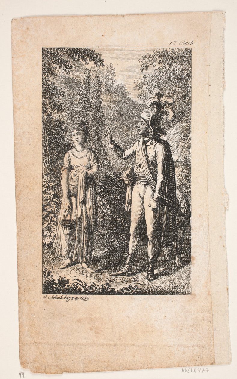 Illustration mit Herr und Dame in Landschaft von Georg Christian Schule