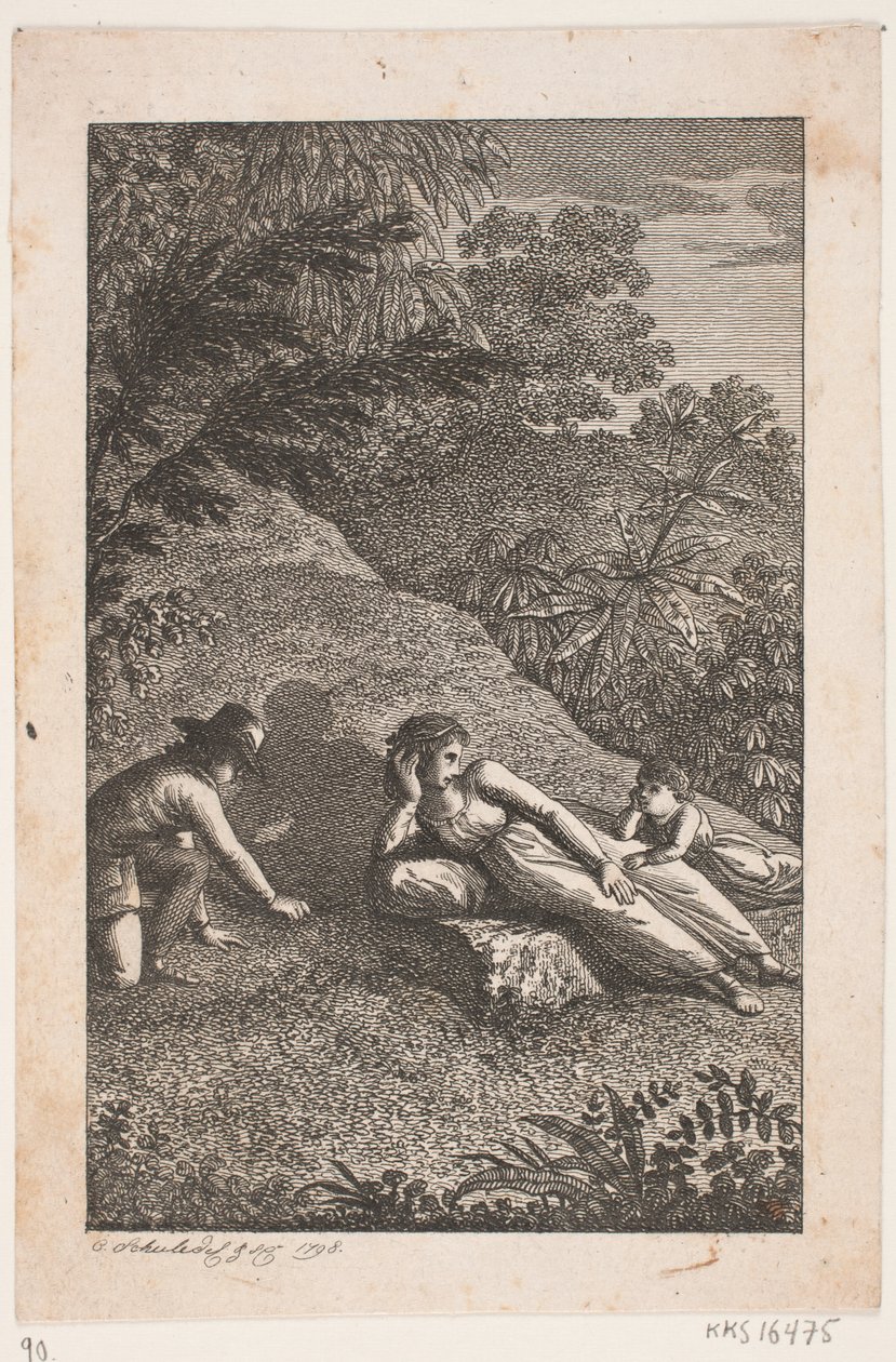 Liegende Frau mit Junge und Mädchen in einer Landschaft von Georg Christian Schule