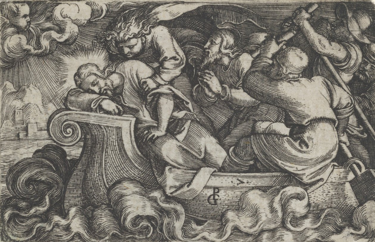 Christus schläft während des Sturms auf dem See Tiberias, aus Die Geschichte von Christus von Georg Pencz
