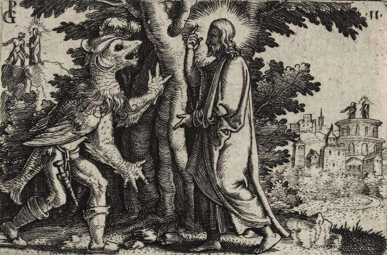 Christus wird in der Wüste vom Teufel versucht von Georg Pencz