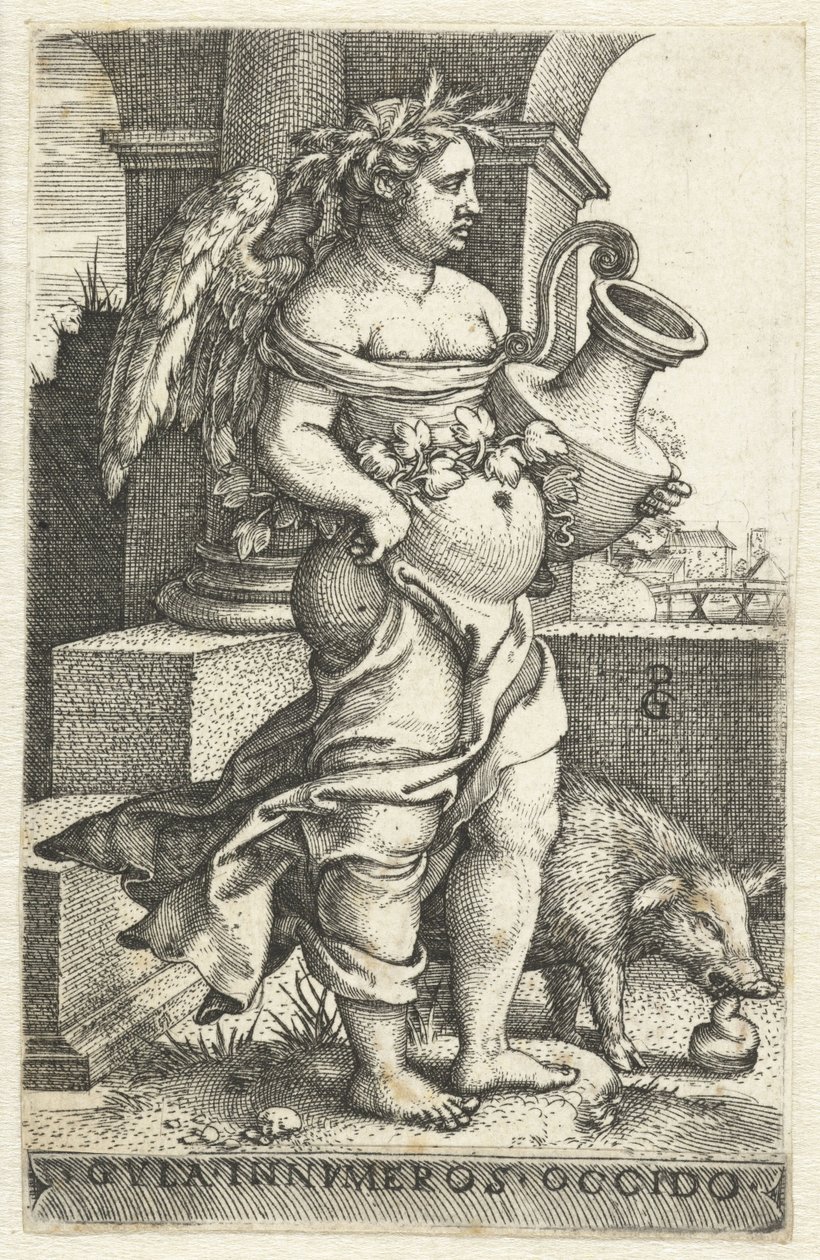 Völlerei (Gula) Gvla innvmeros occido (Titel auf dem Objekt) Sieben Todsünden (Serientitel) von Georg Pencz