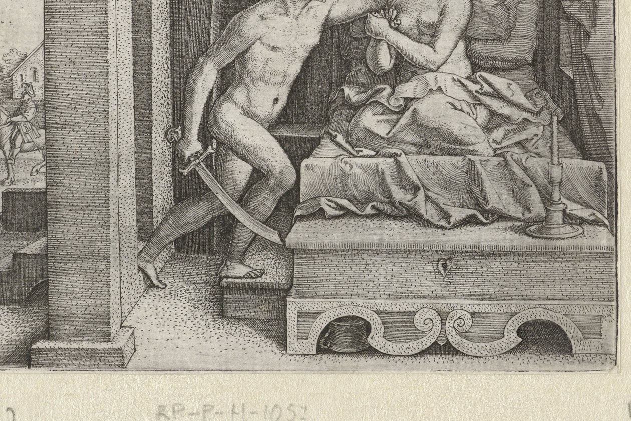 Sextus vergewaltigt Lucretia unter Schwertbedrohung
Geschichten aus der frühen römischen Geschichte (Serientitel) von Georg Pencz