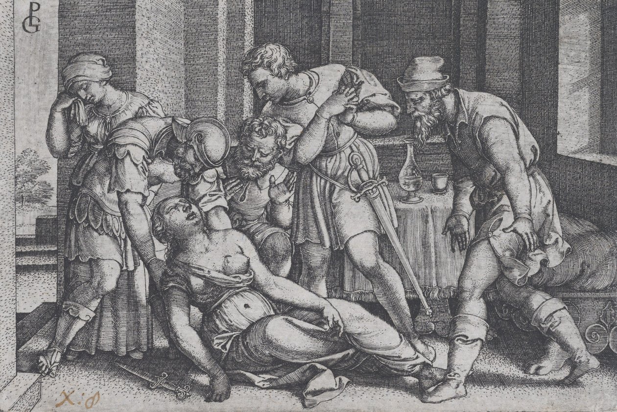 Selbstmord der Lucretia, aus Szenen aus der römischen Geschichte von Georg Pencz