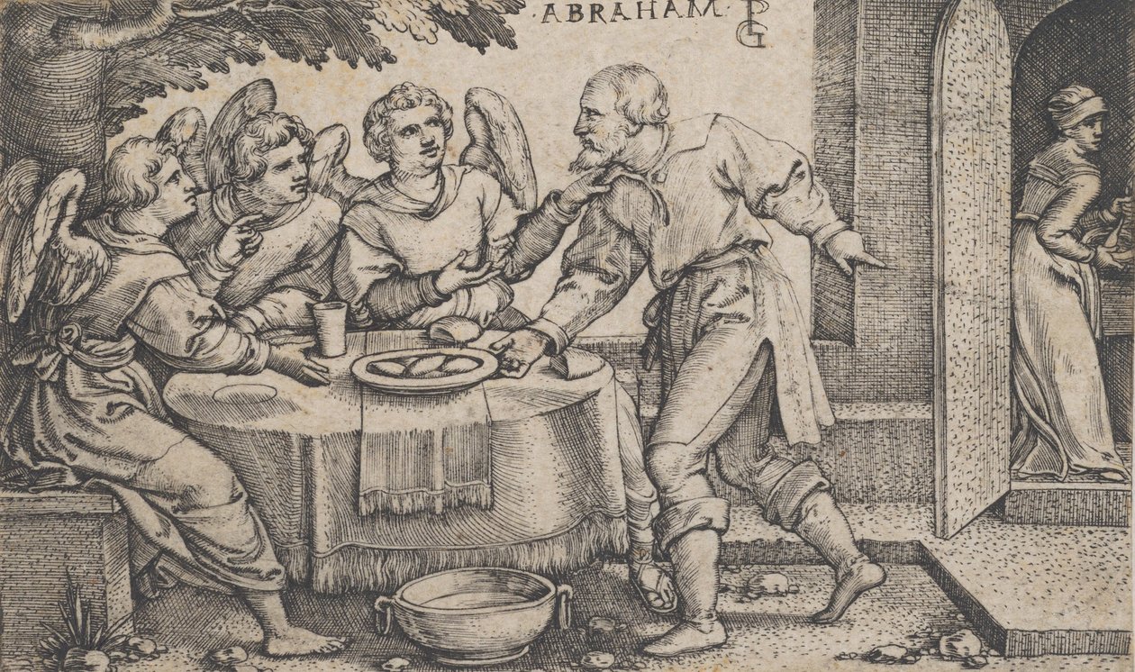 Die drei Engel besuchen Abraham, aus der Geschichte Abrahams von Georg Pencz