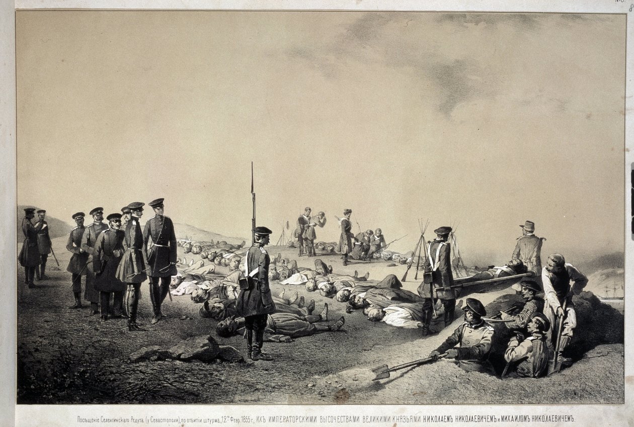 Großherzöge Nikolai Nikolajewitsch und Michael Nikolajewitsch besuchen eine Redoute nach dem Angriff (12. Februar 1855) von Georg Wilhelm Timm