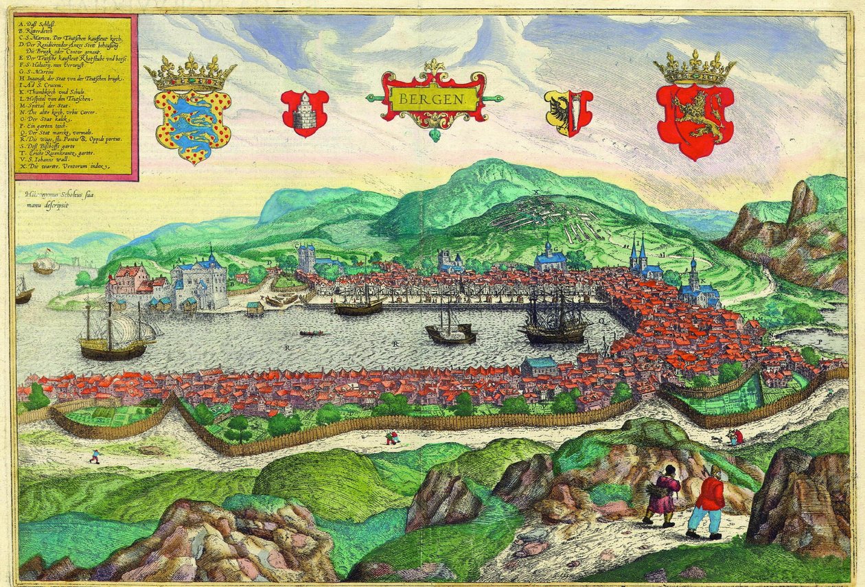 Bergen, Norwegen von Georg and Hogenberg Franz (1535 90) Braun