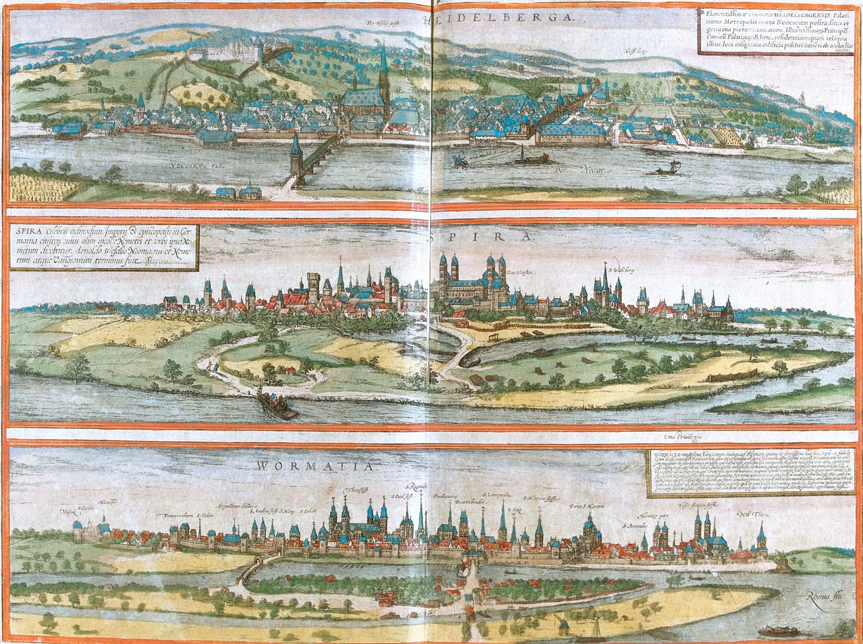 Heidelberg, Speyer, Worms, Deutschland von Georg and Hogenberg Franz (1535 90) Braun