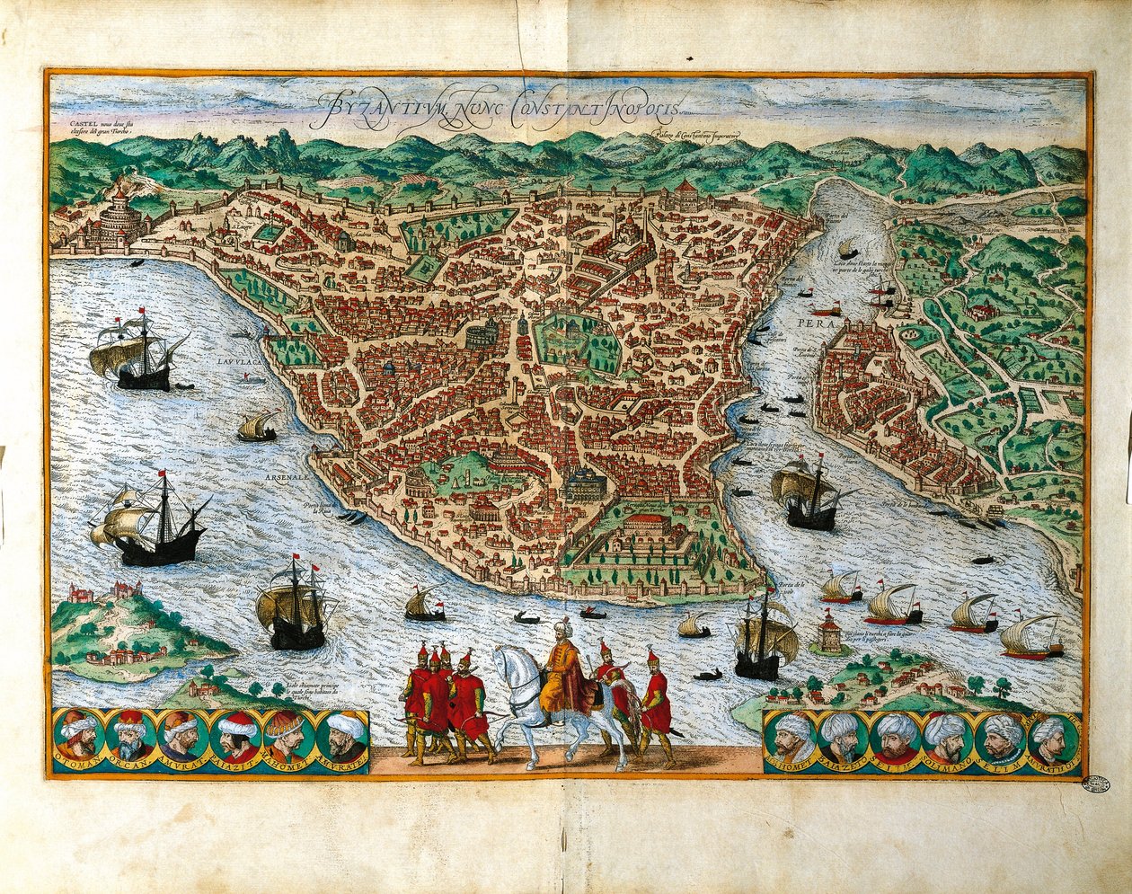 Perspektivische Ansicht der Stadt Konstantinopel von Georg Braun and Hogenberg Franz