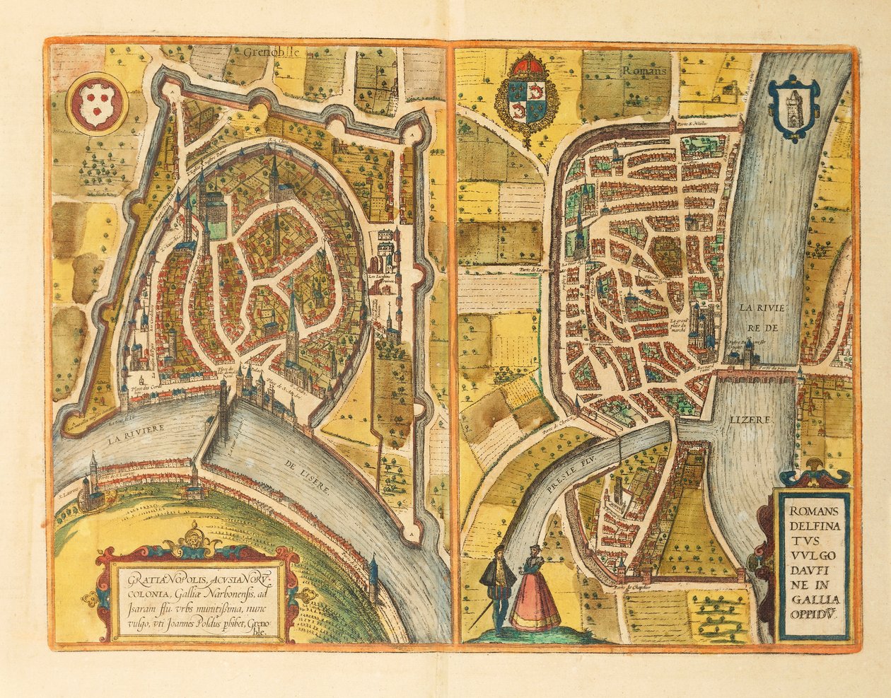 Karte von Grenoble und Le Mans aus Civitates Orbis Terrarum von Georg Braun von Georg Braun and Hogenberg Franz
