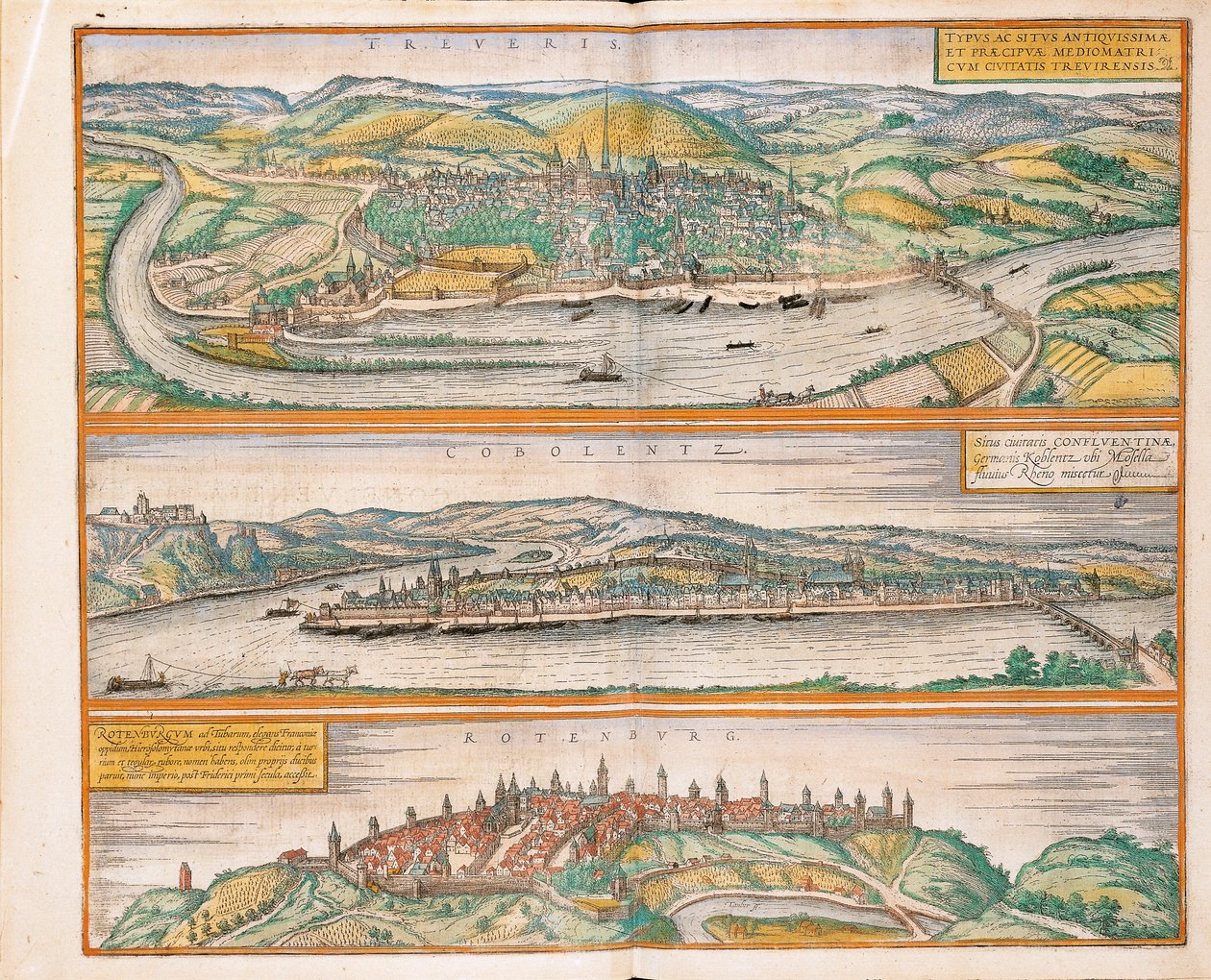 Karte von Trier, Koblenz und Rothenburg ob der Tauber aus 