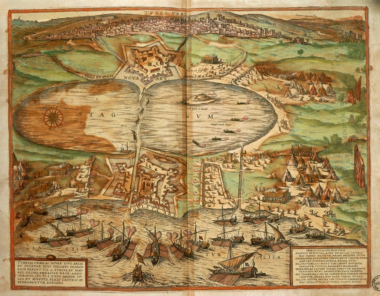 Karte von Tunis, Tunesien (aus Civitates Orbis Terrarum) von Georg Braun and Hogenberg Franz