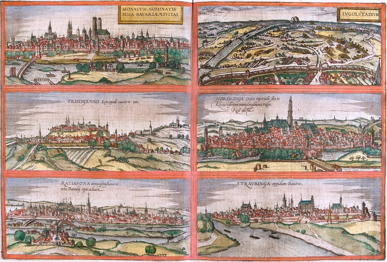 München, Ingolstadt, Freising, Nördlingen, Regensburg, Straubing, Deutschland von Georg and Hogenberg Franz (1535 90) Braun