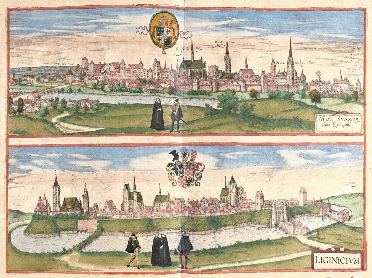 Nysa und Legnica (Lignica), Polen (Gravur) von Georg Braun and Hogenberg Franz