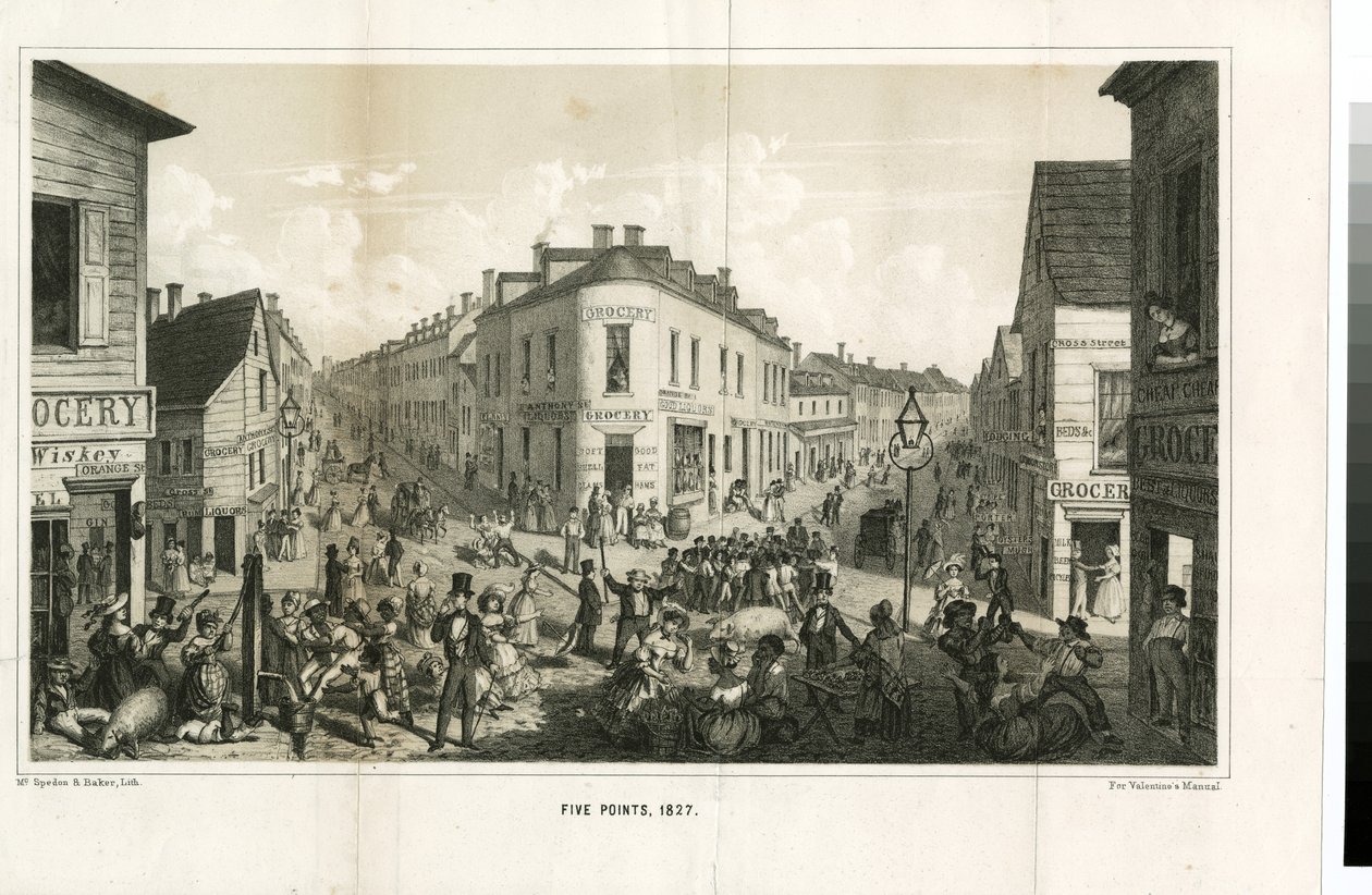 Five Points, 1827, graviert von McSpedon und Baker, 1855 von George Catlin