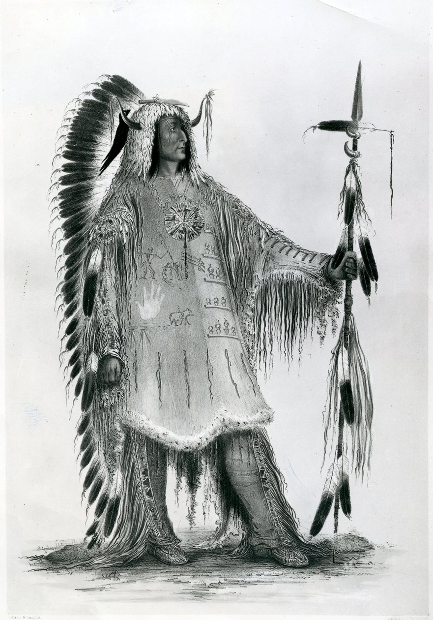Mato-Tope, zweiter Häuptling der Mandan, ca. 1833 (bw Litho) von George Catlin