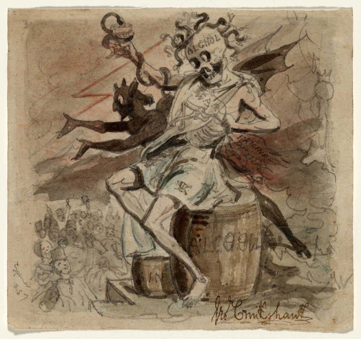 Alkohol, Tod und der Teufel, 1830 von George Cruikshank