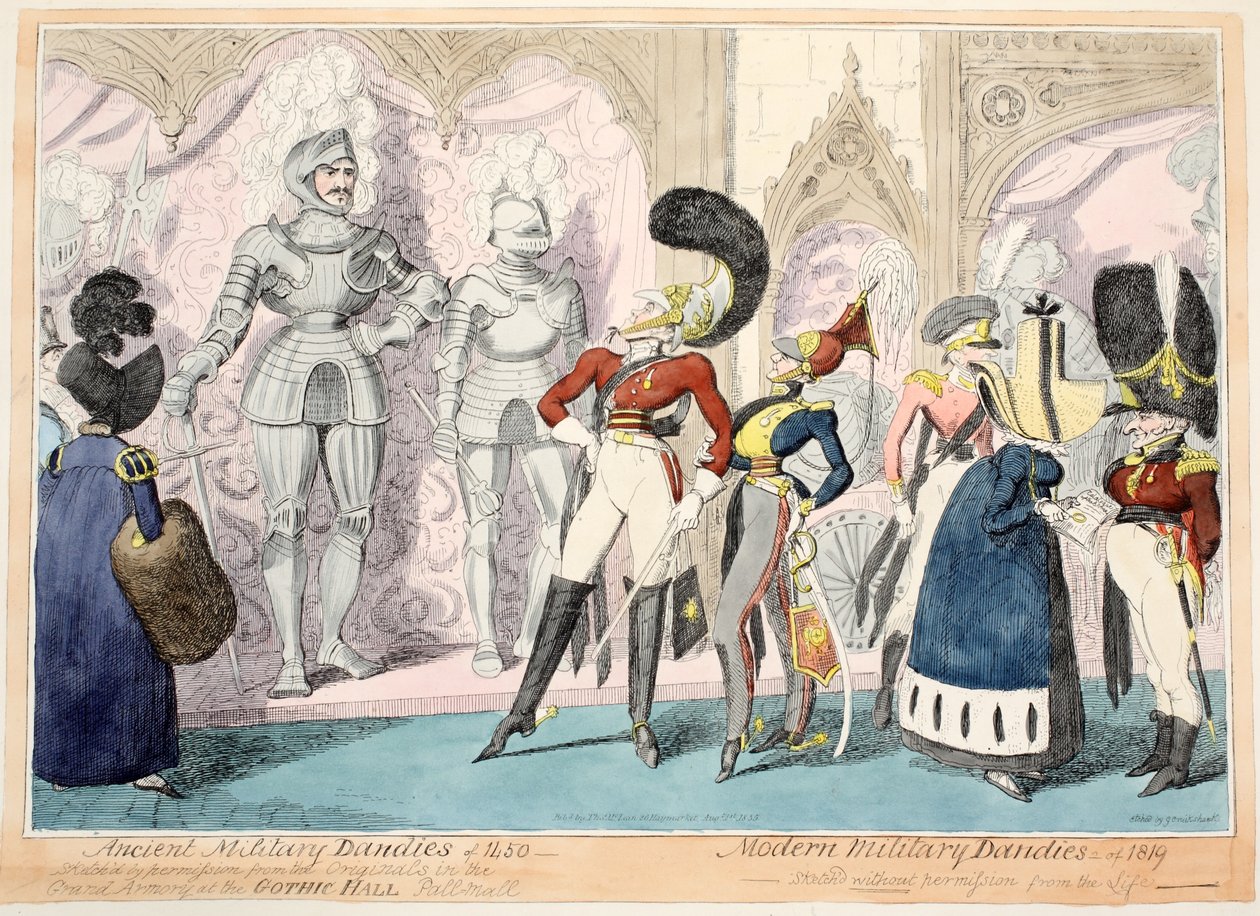 Antike Militär-Dandies von 1450, Moderne Militär-Dandies von 1819, 1835 von George Cruikshank