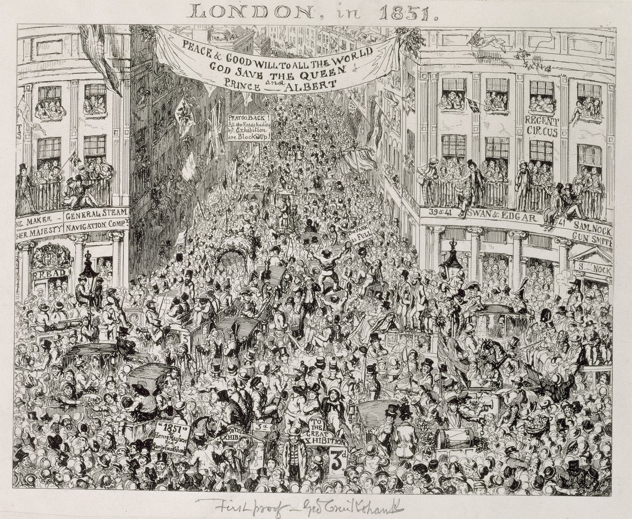 Piccadilly während der Großen Ausstellung, 1851 von George Cruikshank