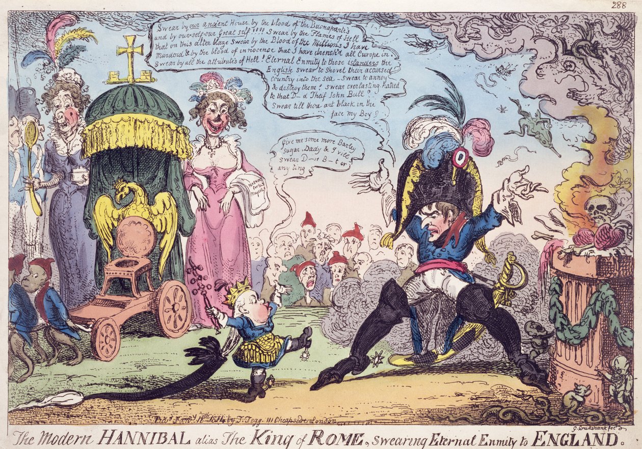 Der König von Rom, 1814 - Karikatur zeigt Napoleon und seinen Sohn, Napoleon II (1811-32), Roi de Rome von George Cruikshank