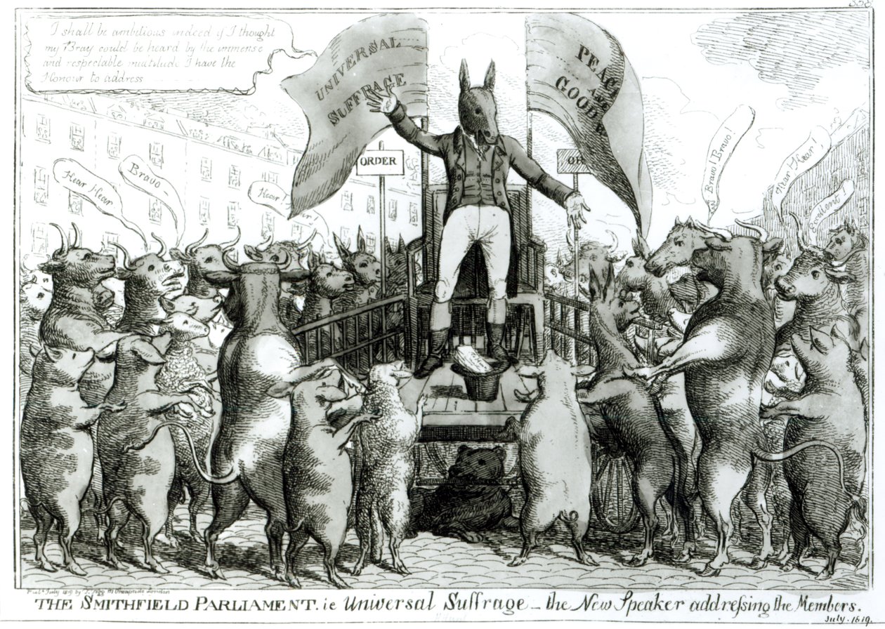 Das Smithfield-Parlament: Allgemeines Wahlrecht, veröffentlicht von Thomas Tegg, Juli 1819 von George Cruikshank