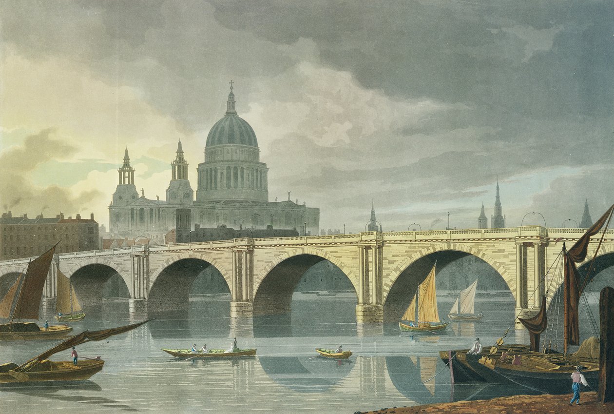 Südwestansicht der St. Pauls Kathedrale und der Blackfriars Brücke, 1810 von George Fennel Robson
