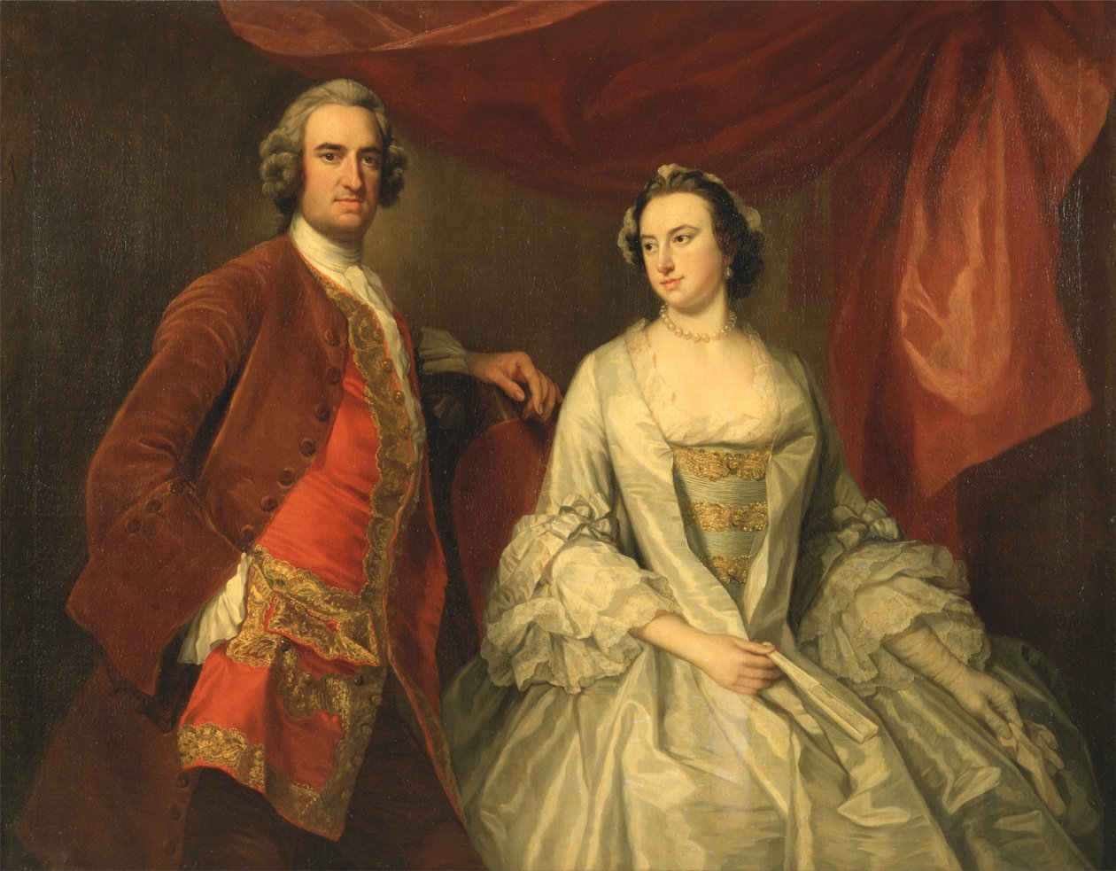 Ein Mann und eine Frau, möglicherweise der Missing-Familie, von Little Park House, Wickham, Hampshire von George Knapton