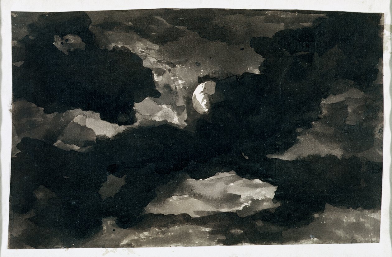 Studie eines bewölkten mondbeschienenen Himmels (Schwarzwäsche auf Büttenpapier) von George Romney
