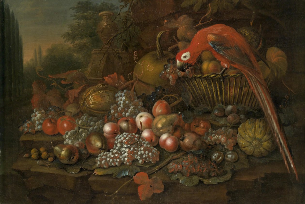 Stillleben mit Früchten und einem Papagei von William Sartorius