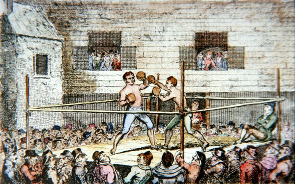 Ein Boxkampf im Fives Court, London, nach einem Druck von 1812 von George (after) Cruikshank